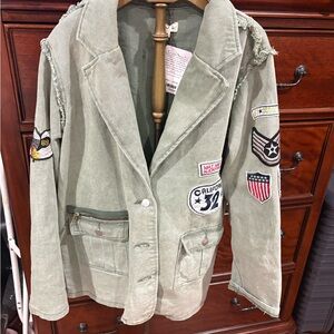 POL size S  NWT Military-Inspired Sage Green Patchwork Women's Jacket